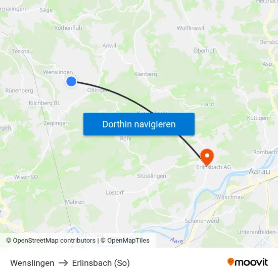 Wenslingen to Erlinsbach (So) map