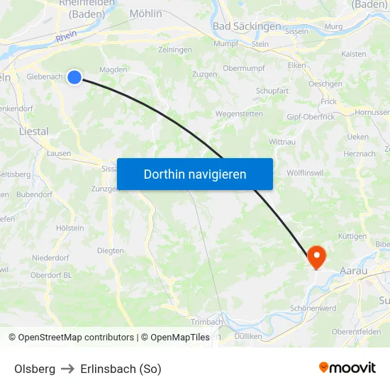 Olsberg to Erlinsbach (So) map
