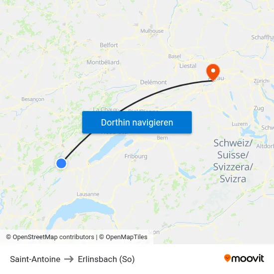 Saint-Antoine to Erlinsbach (So) map