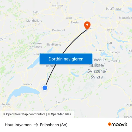 Haut-Intyamon to Erlinsbach (So) map