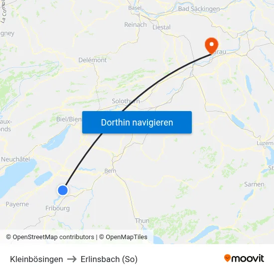 Kleinbösingen to Erlinsbach (So) map