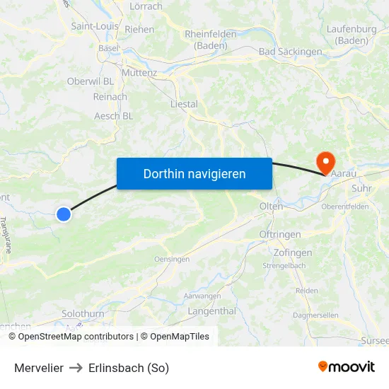 Mervelier to Erlinsbach (So) map