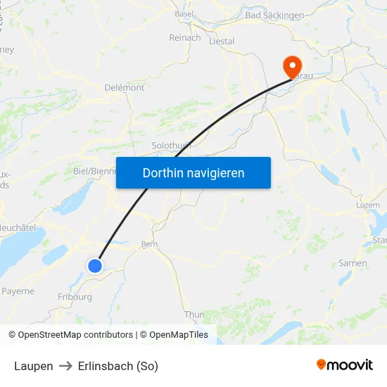 Laupen to Erlinsbach (So) map