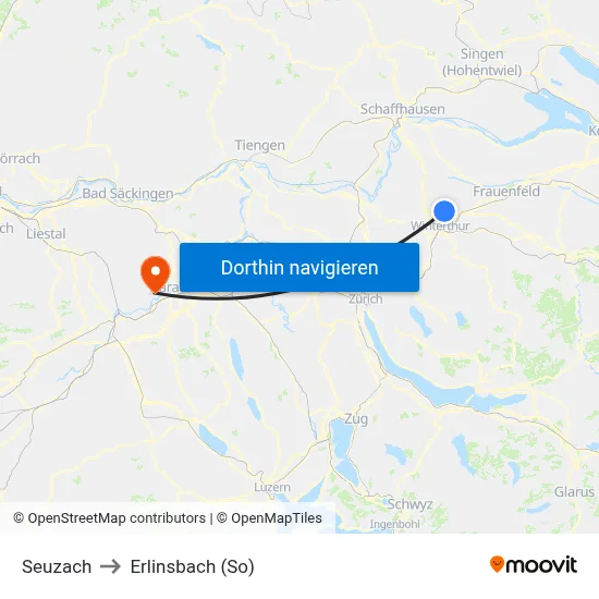 Seuzach to Erlinsbach (So) map