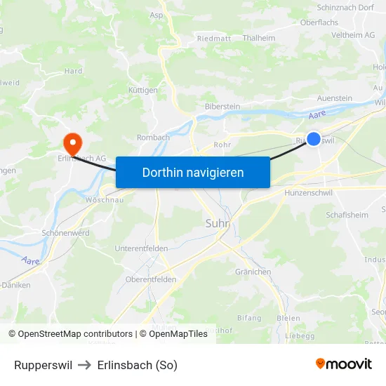 Rupperswil to Erlinsbach (So) map