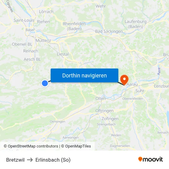 Bretzwil to Erlinsbach (So) map