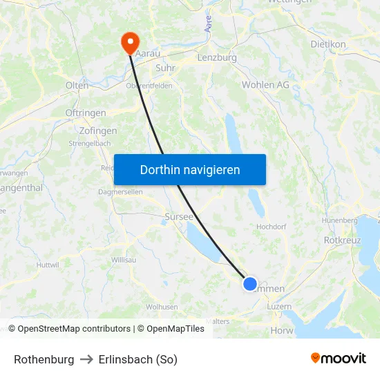 Rothenburg to Erlinsbach (So) map