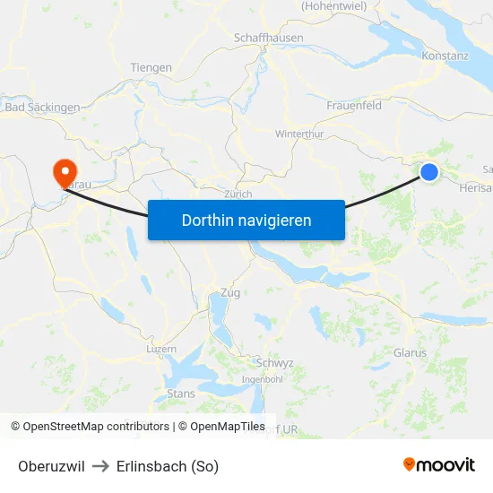 Oberuzwil to Erlinsbach (So) map