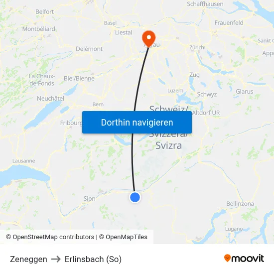 Zeneggen to Erlinsbach (So) map