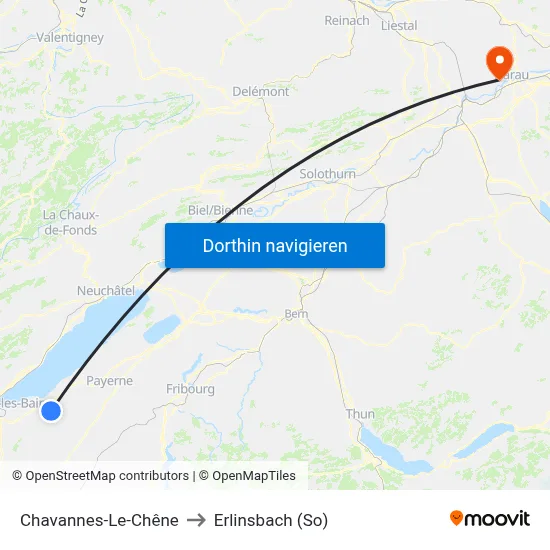 Chavannes-Le-Chêne to Erlinsbach (So) map