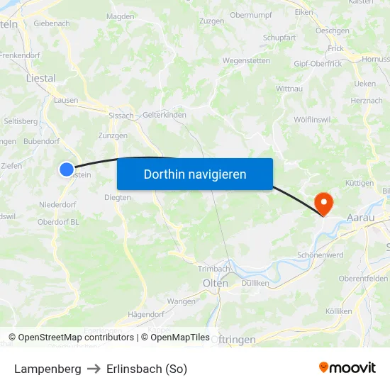 Lampenberg to Erlinsbach (So) map