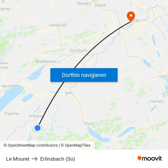 Le Mouret to Erlinsbach (So) map