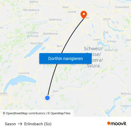 Saxon to Erlinsbach (So) map
