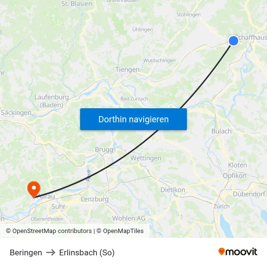 Beringen to Erlinsbach (So) map