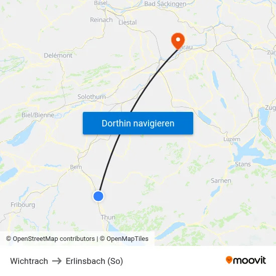 Wichtrach to Erlinsbach (So) map