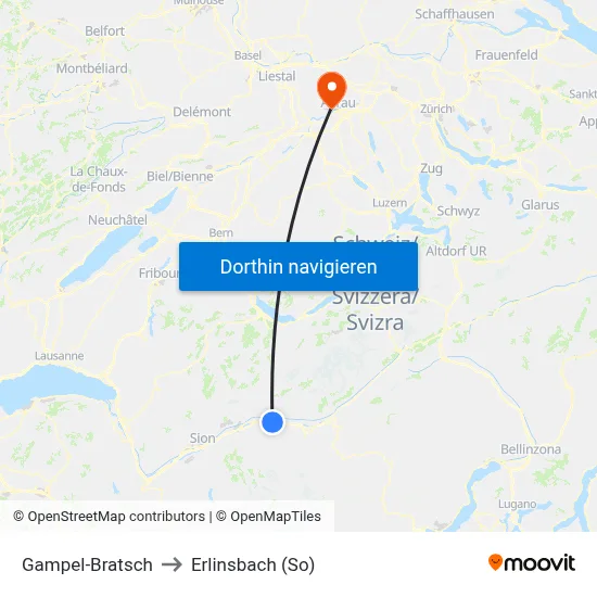 Gampel-Bratsch to Erlinsbach (So) map