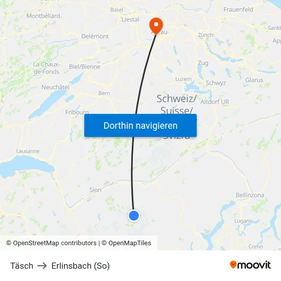 Täsch to Erlinsbach (So) map
