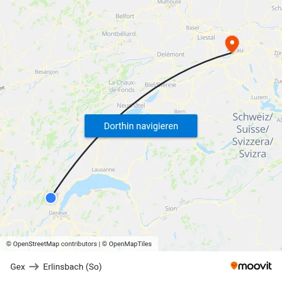 Gex to Erlinsbach (So) map
