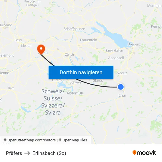 Pfäfers to Erlinsbach (So) map