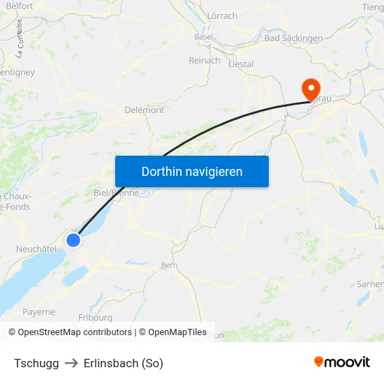Tschugg to Erlinsbach (So) map