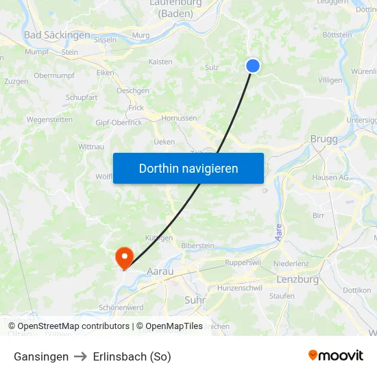 Gansingen to Erlinsbach (So) map