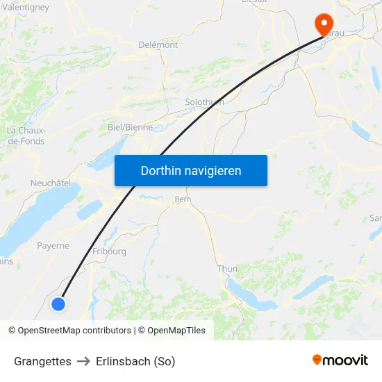 Grangettes to Erlinsbach (So) map