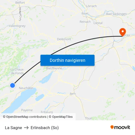 La Sagne to Erlinsbach (So) map