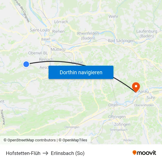 Hofstetten-Flüh to Erlinsbach (So) map