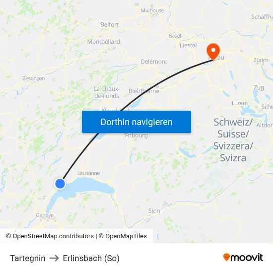 Tartegnin to Erlinsbach (So) map