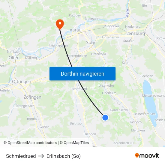 Schmiedrued to Erlinsbach (So) map