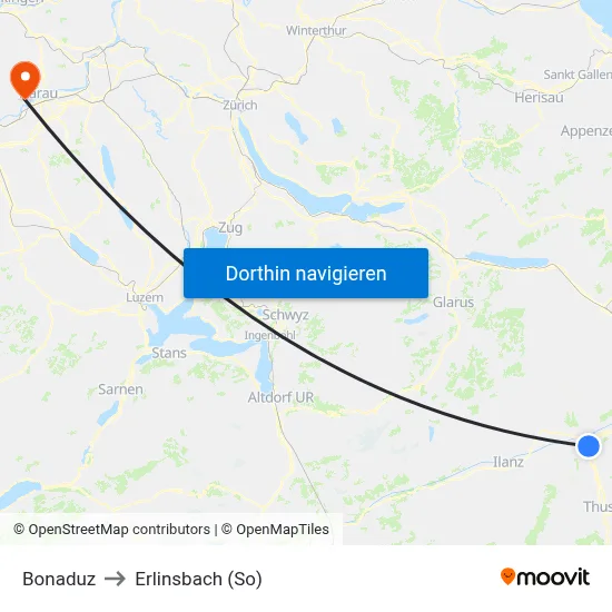 Bonaduz to Erlinsbach (So) map