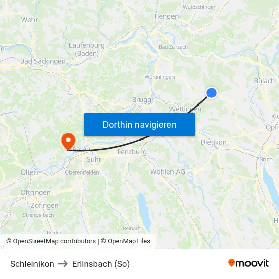 Schleinikon to Erlinsbach (So) map