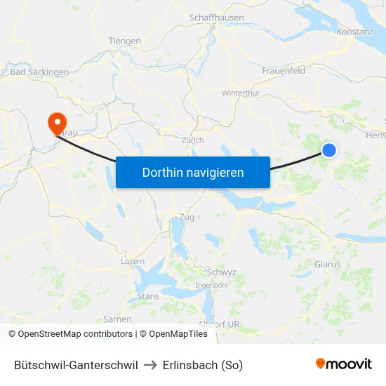Bütschwil-Ganterschwil to Erlinsbach (So) map