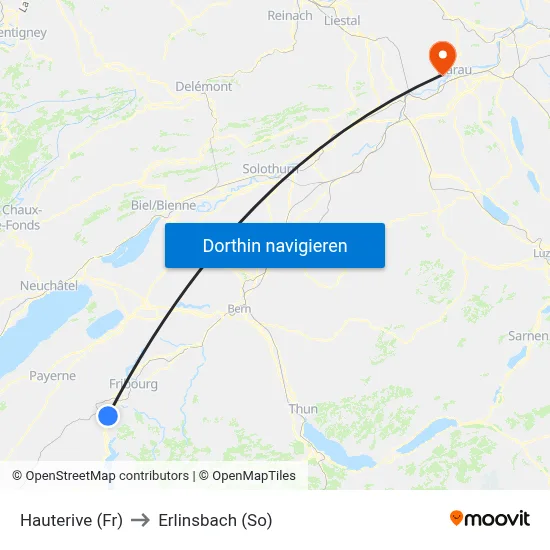 Hauterive (Fr) to Erlinsbach (So) map