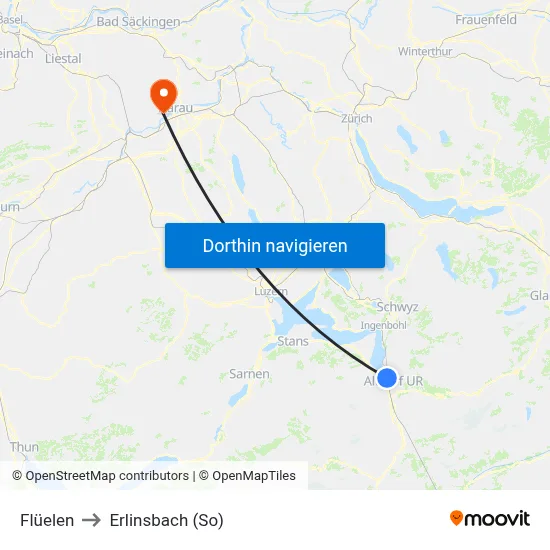 Flüelen to Erlinsbach (So) map