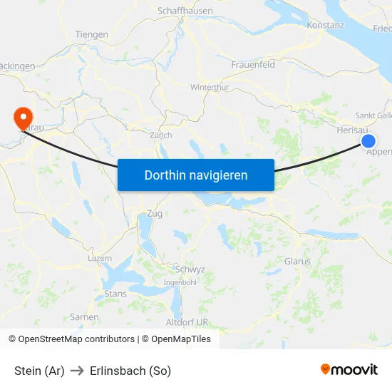 Stein (Ar) to Erlinsbach (So) map