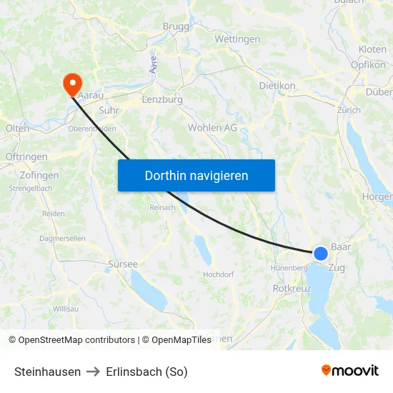 Steinhausen to Erlinsbach (So) map