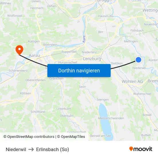 Niederwil to Erlinsbach (So) map