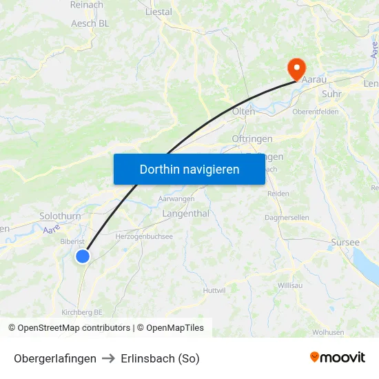 Obergerlafingen to Erlinsbach (So) map