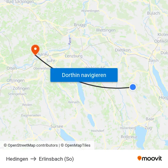 Hedingen to Erlinsbach (So) map