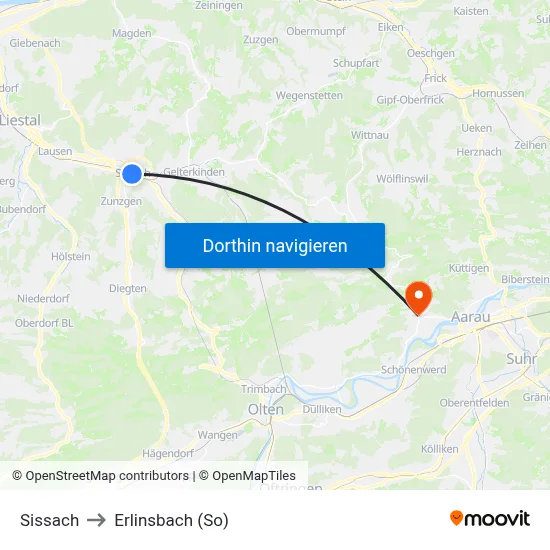Sissach to Erlinsbach (So) map