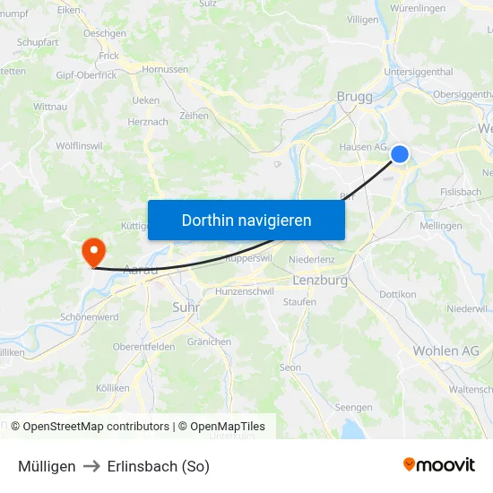 Mülligen to Erlinsbach (So) map