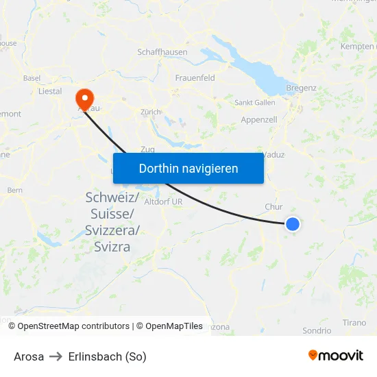 Arosa to Erlinsbach (So) map