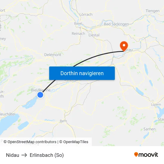 Nidau to Erlinsbach (So) map