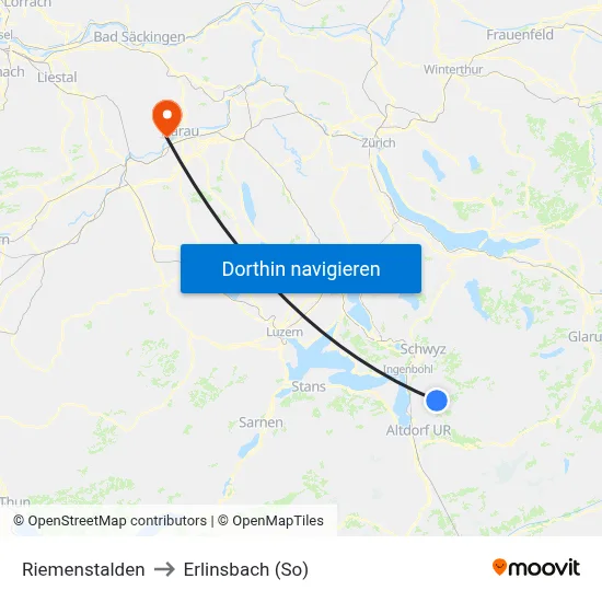 Riemenstalden to Erlinsbach (So) map