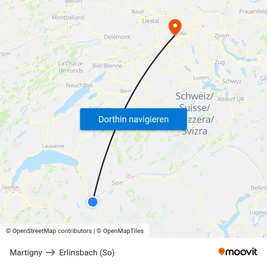 Martigny to Erlinsbach (So) map