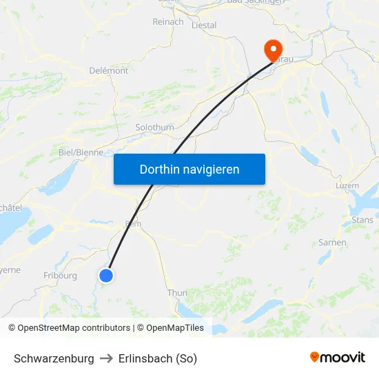 Schwarzenburg to Erlinsbach (So) map