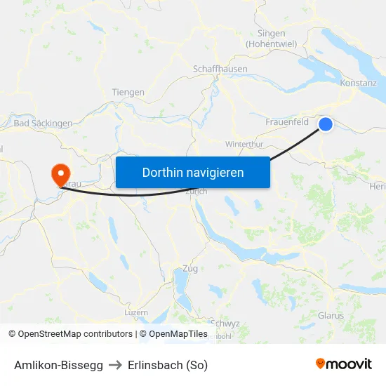 Amlikon-Bissegg to Erlinsbach (So) map