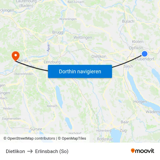 Dietlikon to Erlinsbach (So) map