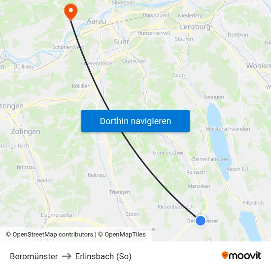Beromünster to Erlinsbach (So) map